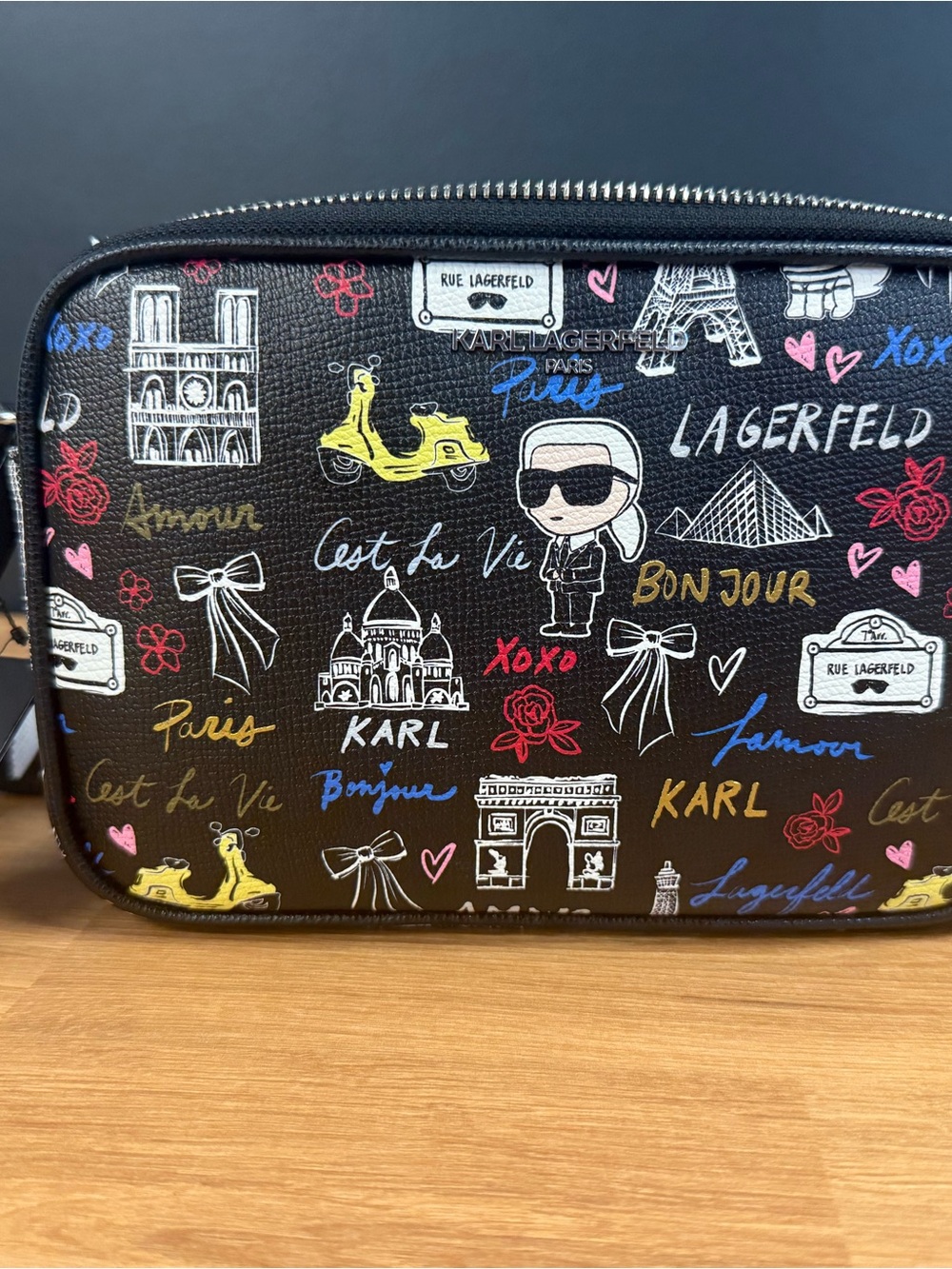 Karl Lagerfeld Black Paris Graphic Camera Bag Shoulder Crossbody